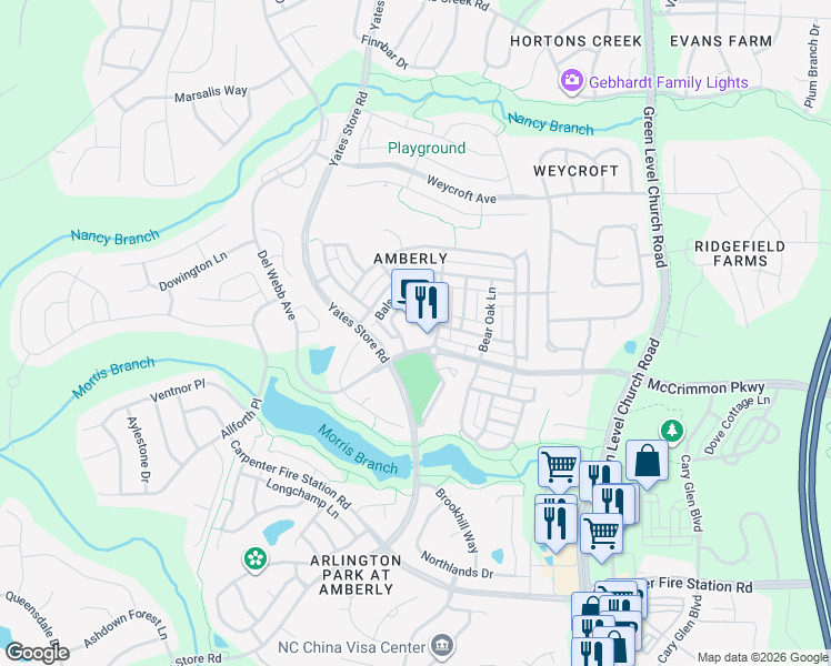 map of restaurants, bars, coffee shops, grocery stores, and more near 730 Slash Pine Drive in Cary