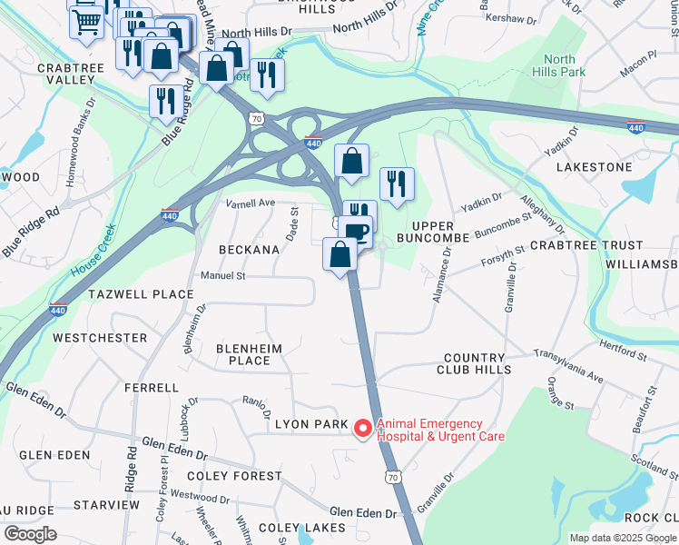 map of restaurants, bars, coffee shops, grocery stores, and more near 3737 Glenwood Avenue in Raleigh
