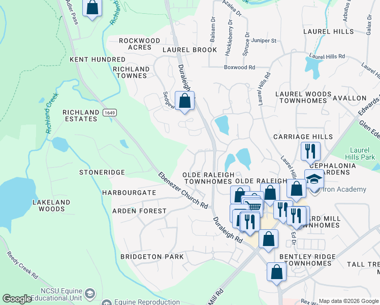 map of restaurants, bars, coffee shops, grocery stores, and more near 3701 Baron Cooper Pass in Raleigh