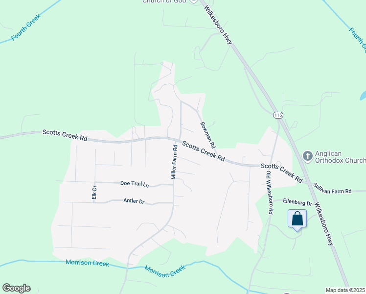 map of restaurants, bars, coffee shops, grocery stores, and more near 261 Scotts Creek Road in Statesville