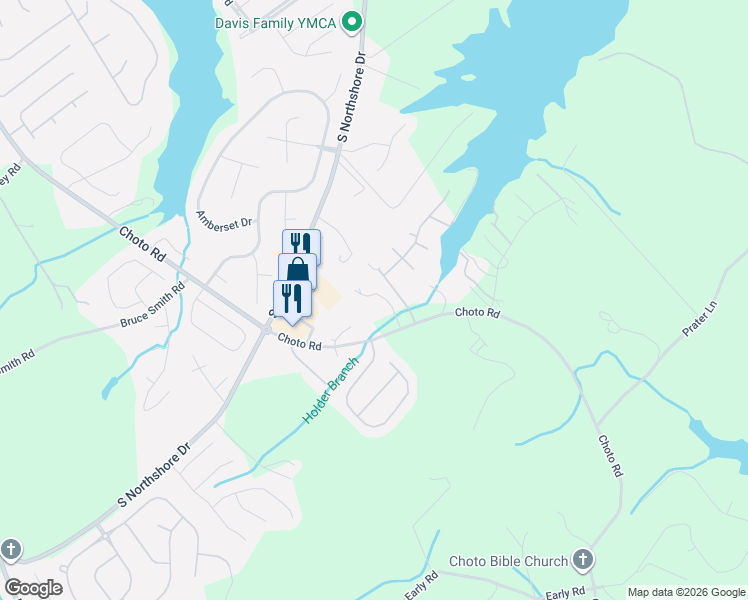 map of restaurants, bars, coffee shops, grocery stores, and more near 1736 Choto Road in Knoxville