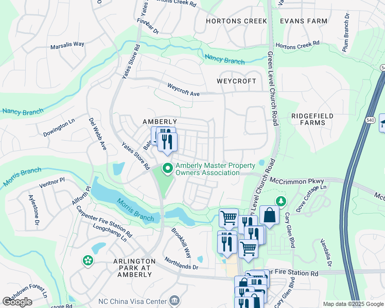 map of restaurants, bars, coffee shops, grocery stores, and more near 1204 Chalk Maple Drive in Cary