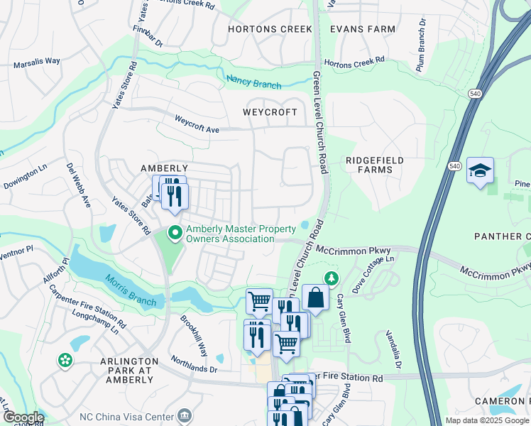 map of restaurants, bars, coffee shops, grocery stores, and more near 308 Bolton Grant Drive in Cary