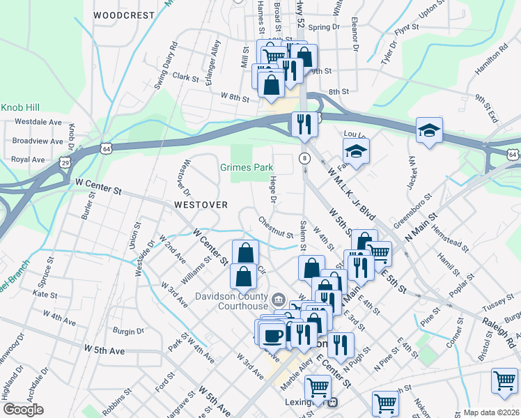 map of restaurants, bars, coffee shops, grocery stores, and more near 114 Chestnut Street in Lexington