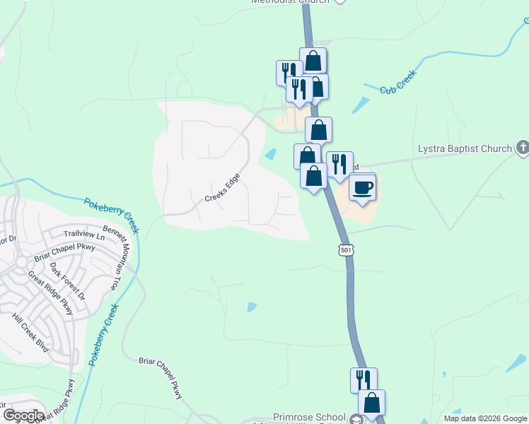 map of restaurants, bars, coffee shops, grocery stores, and more near 103 Hidden Valley Drive in Chapel Hill