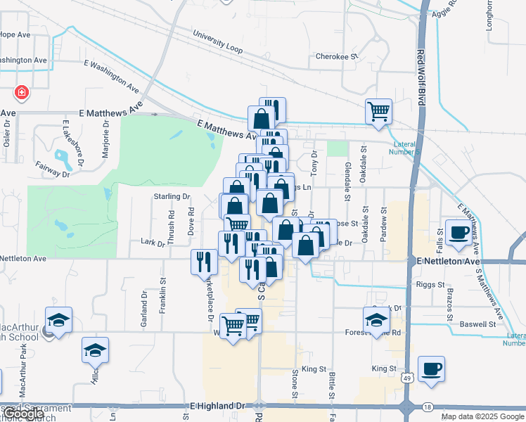 map of restaurants, bars, coffee shops, grocery stores, and more near 1236 S Caraway Rd in Jonesboro