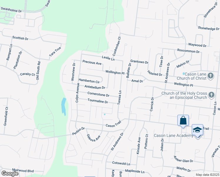 map of restaurants, bars, coffee shops, grocery stores, and more near 1539 Antebellum Drive in Murfreesboro