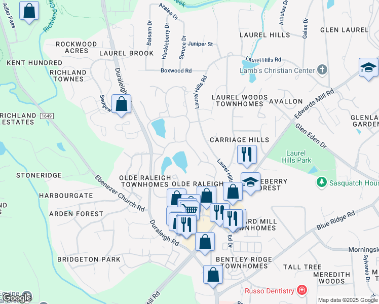 map of restaurants, bars, coffee shops, grocery stores, and more near 4005 Edward Pride Wynd in Raleigh
