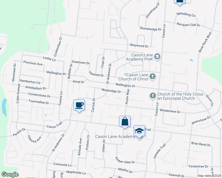 map of restaurants, bars, coffee shops, grocery stores, and more near 2934 Weybridge Drive in Murfreesboro