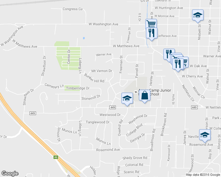map of restaurants, bars, coffee shops, grocery stores, and more near 1200 Rainwood Drive in Jonesboro