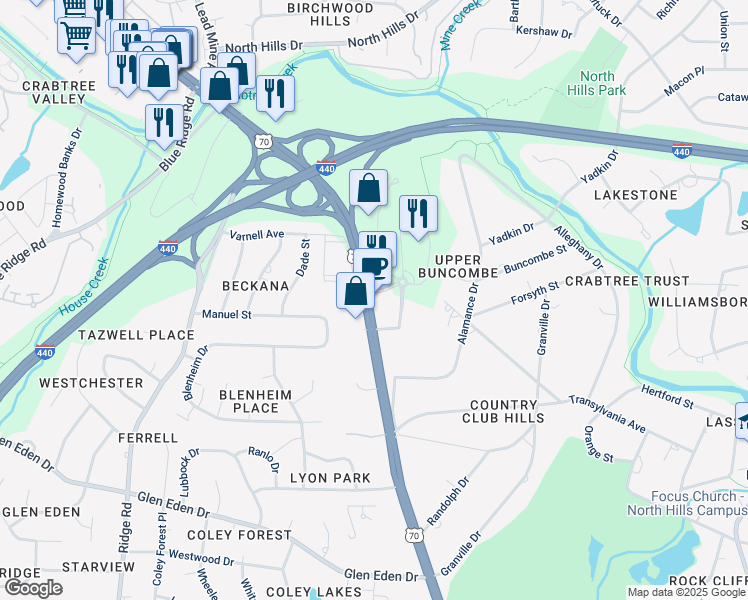 map of restaurants, bars, coffee shops, grocery stores, and more near 3700 Glenwood Avenue in Raleigh