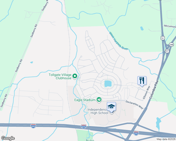 map of restaurants, bars, coffee shops, grocery stores, and more near 3837 Somers Lane in Thompson's Station