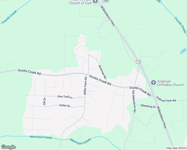 map of restaurants, bars, coffee shops, grocery stores, and more near 261 Scotts Creek Road in Statesville