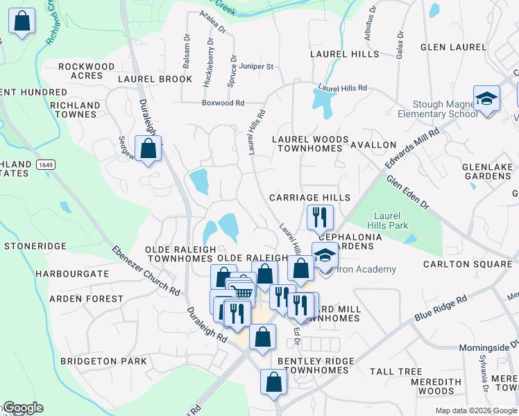 map of restaurants, bars, coffee shops, grocery stores, and more near 4005 Edward Pride Wynd in Raleigh