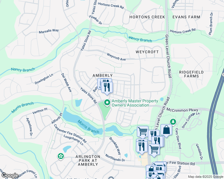 map of restaurants, bars, coffee shops, grocery stores, and more near 1210 Sand Pine Drive in Cary