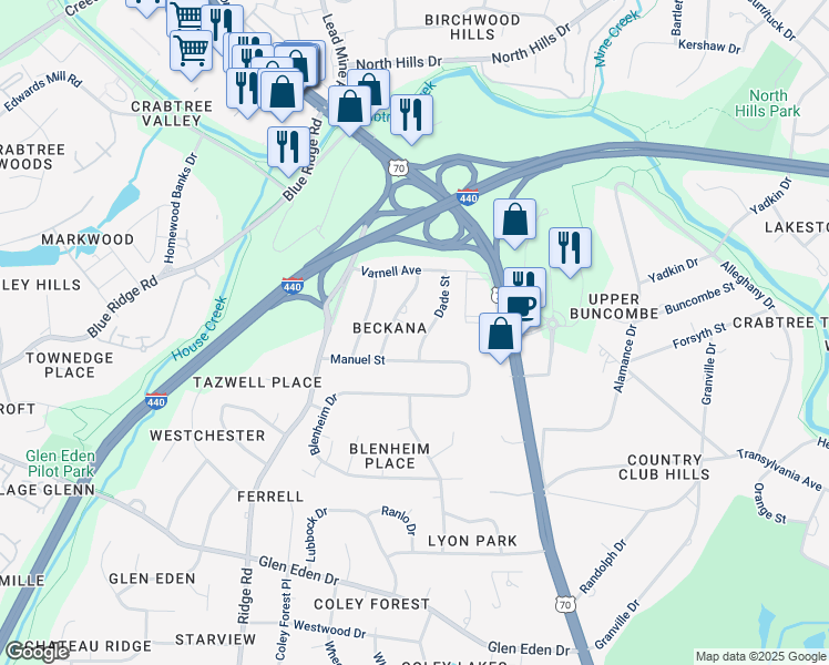 map of restaurants, bars, coffee shops, grocery stores, and more near 3704 Swann Street in Raleigh