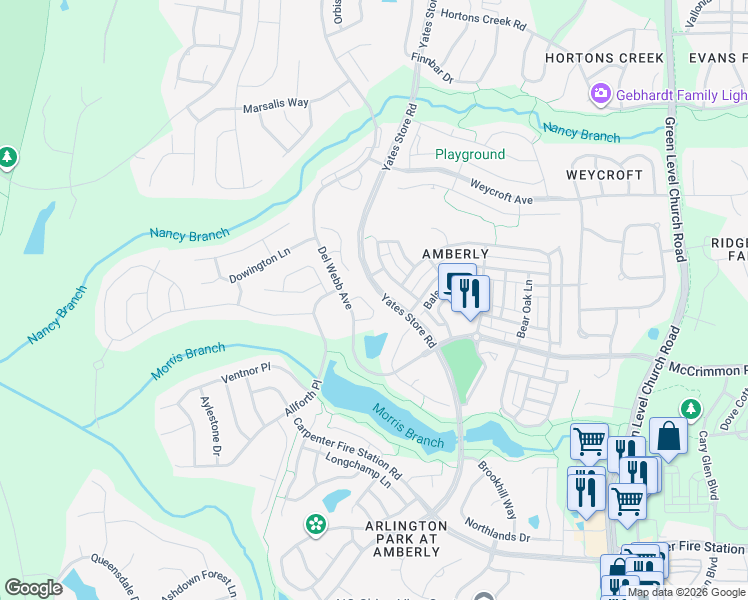 map of restaurants, bars, coffee shops, grocery stores, and more near 631 Mountain Pine Drive in Cary