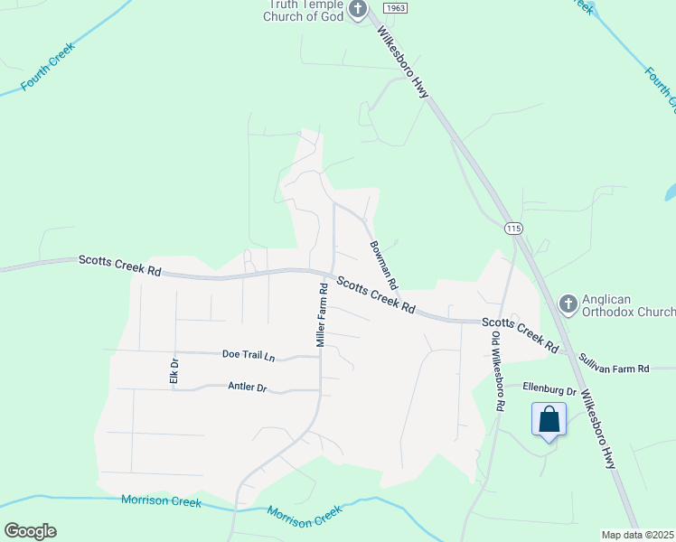 map of restaurants, bars, coffee shops, grocery stores, and more near 266 Scotts Creek Road in Statesville