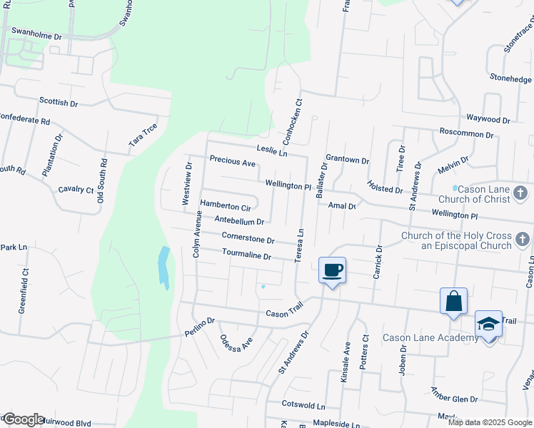 map of restaurants, bars, coffee shops, grocery stores, and more near 1530 Antebellum Drive in Murfreesboro