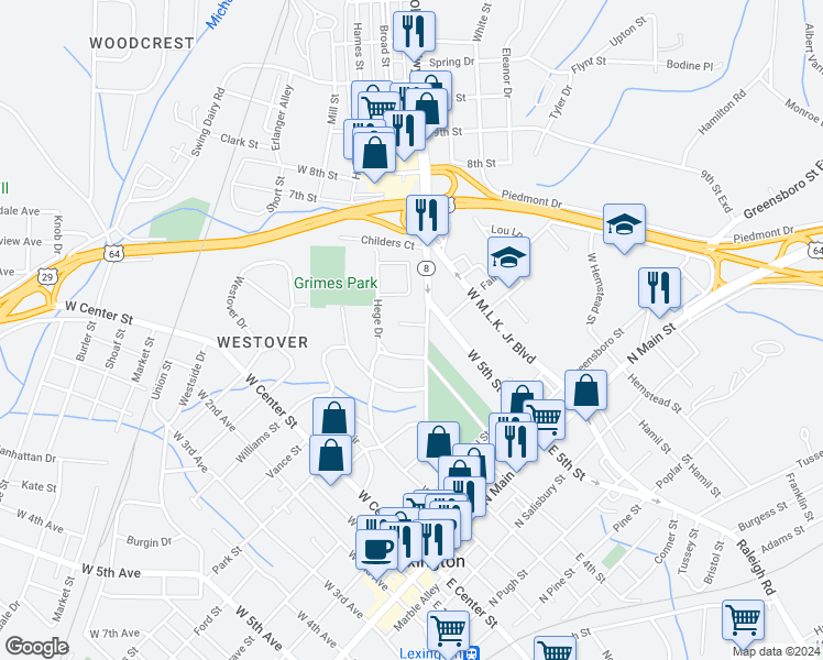 map of restaurants, bars, coffee shops, grocery stores, and more near 420 Salem Street in Lexington