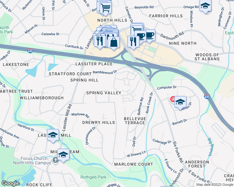 map of restaurants, bars, coffee shops, grocery stores, and more near 329 Allister Dr in Raleigh