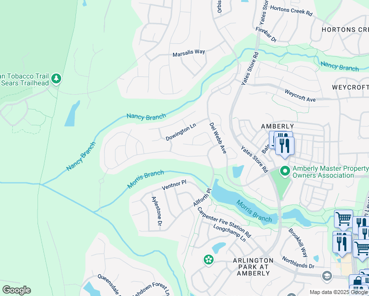 map of restaurants, bars, coffee shops, grocery stores, and more near 428 Easton Grey Loop in Cary