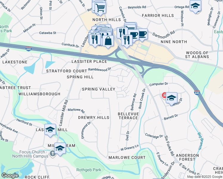 map of restaurants, bars, coffee shops, grocery stores, and more near 329 Allister Dr in Raleigh