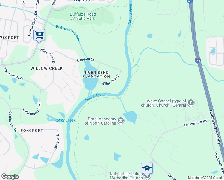 map of restaurants, bars, coffee shops, grocery stores, and more near 3608 Willow Bluff Drive in Raleigh