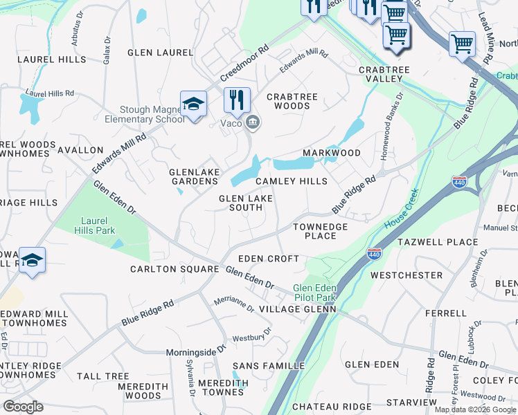 map of restaurants, bars, coffee shops, grocery stores, and more near in Raleigh