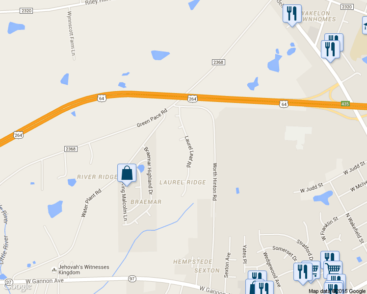 map of restaurants, bars, coffee shops, grocery stores, and more near 1016 Laurel Leaf Road in Zebulon