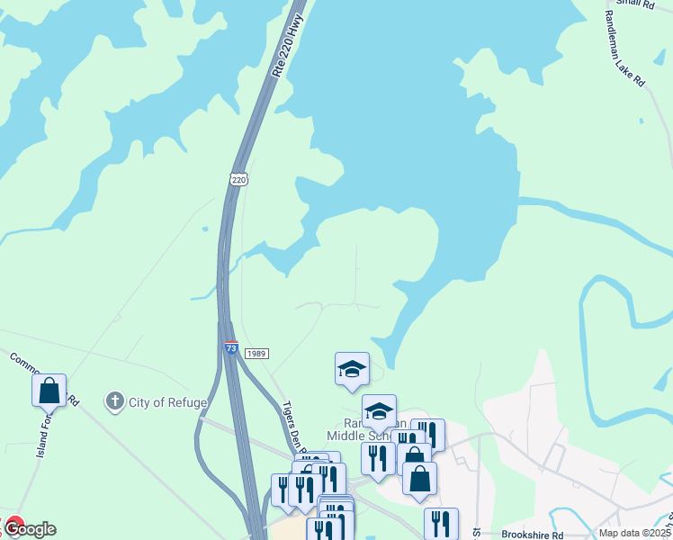 map of restaurants, bars, coffee shops, grocery stores, and more near 4781 Little Fox Road in Randleman