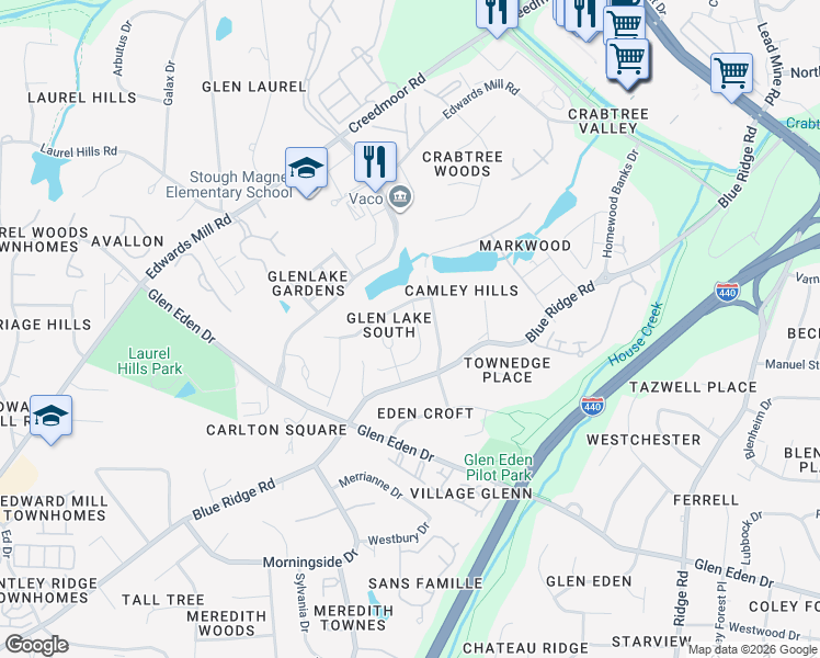 map of restaurants, bars, coffee shops, grocery stores, and more near in Raleigh