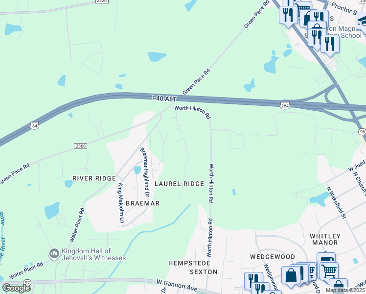 map of restaurants, bars, coffee shops, grocery stores, and more near 1014 Laurel Leaf Road in Zebulon