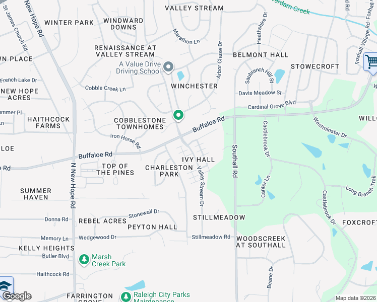 map of restaurants, bars, coffee shops, grocery stores, and more near 4618 Red Jasmine Lane in Raleigh
