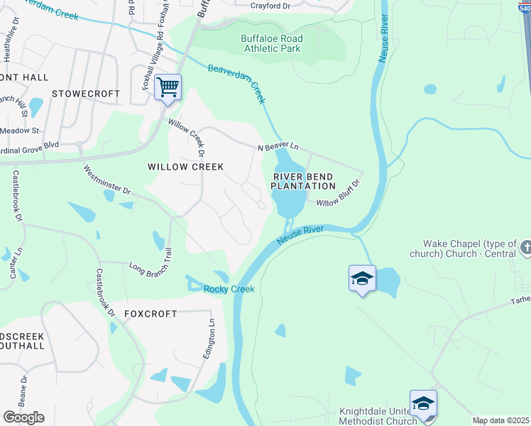 map of restaurants, bars, coffee shops, grocery stores, and more near 6000 River Lake Circle in Raleigh