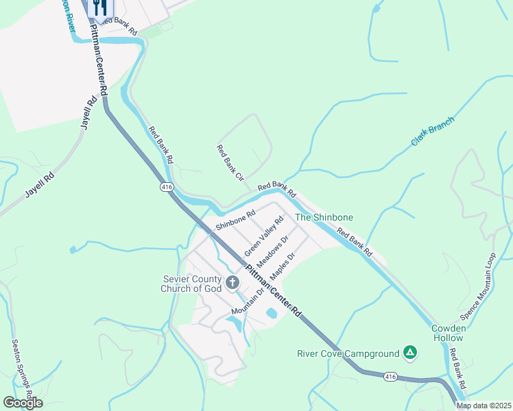 map of restaurants, bars, coffee shops, grocery stores, and more near 2249 Shinbone Road in Sevierville