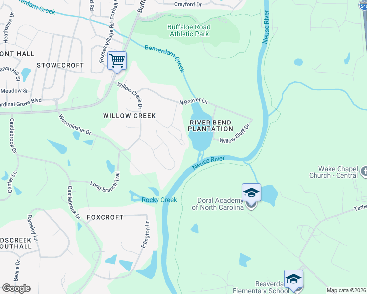 map of restaurants, bars, coffee shops, grocery stores, and more near 6000 River Lake Circle in Raleigh