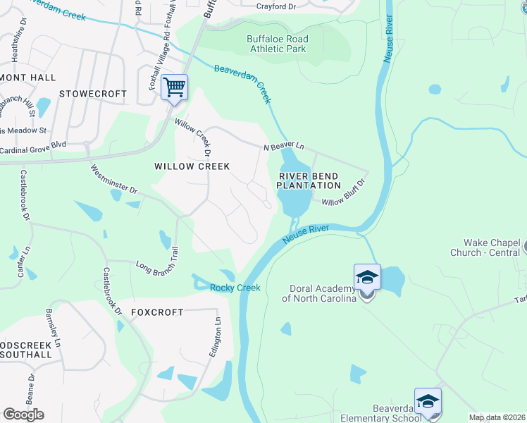 map of restaurants, bars, coffee shops, grocery stores, and more near 6000 River Lake Circle in Raleigh