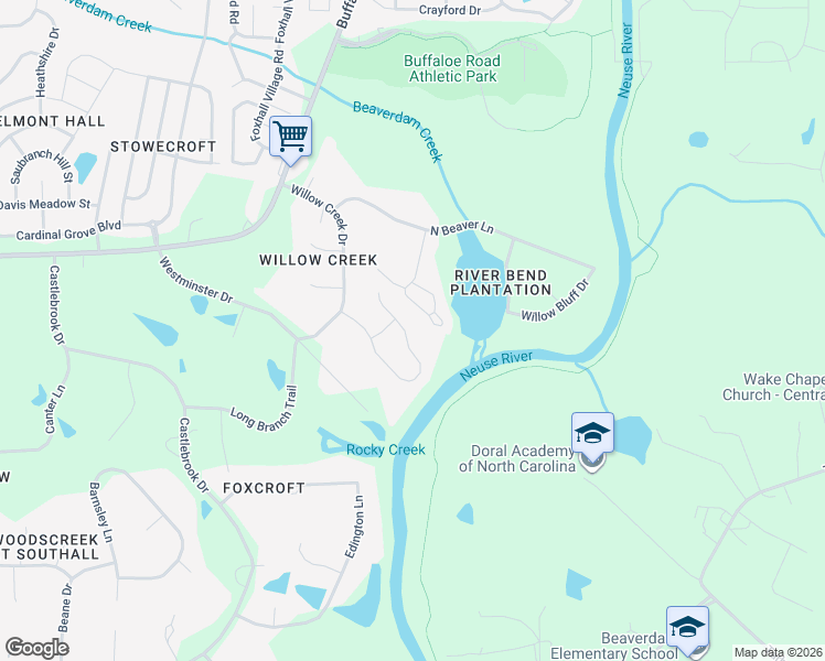 map of restaurants, bars, coffee shops, grocery stores, and more near 6000 River Lake Circle in Raleigh