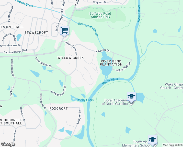 map of restaurants, bars, coffee shops, grocery stores, and more near 6000 River Lake Circle in Raleigh