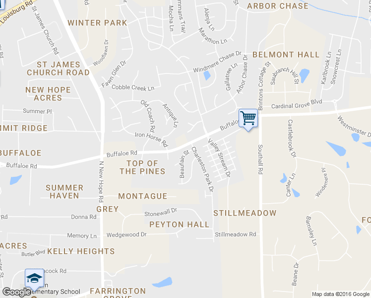 map of restaurants, bars, coffee shops, grocery stores, and more near 4511 Buffaloe Road in Raleigh