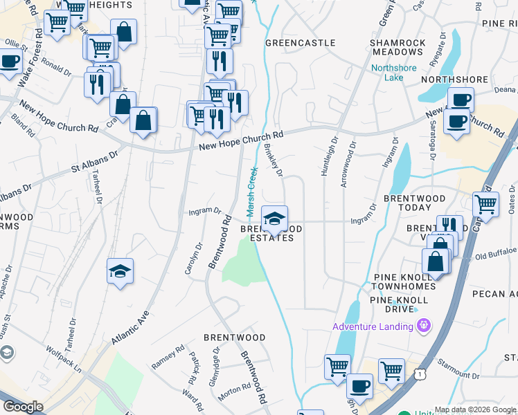 map of restaurants, bars, coffee shops, grocery stores, and more near 3316 Heritage Place in Raleigh