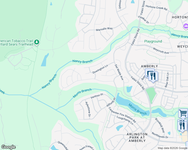 map of restaurants, bars, coffee shops, grocery stores, and more near 808 Harsworth Drive in Cary