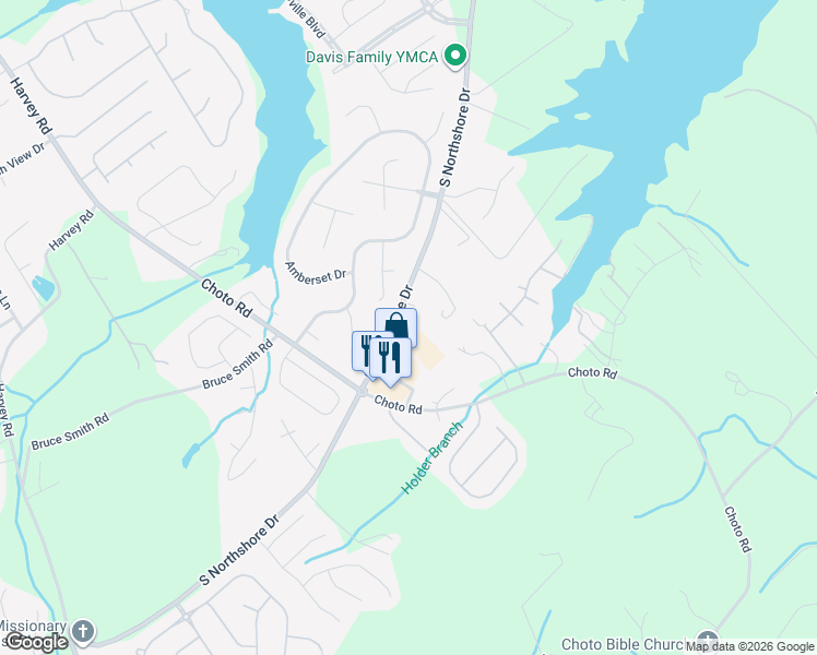 map of restaurants, bars, coffee shops, grocery stores, and more near 12326 South Northshore Drive in Knoxville