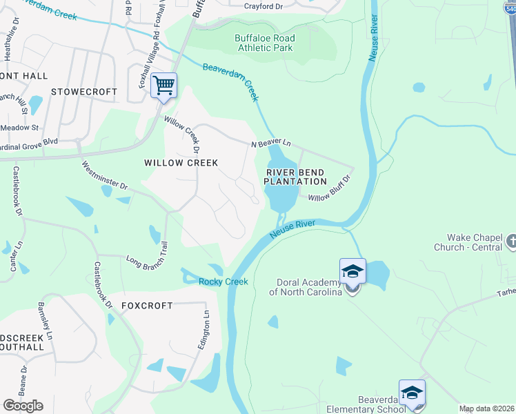 map of restaurants, bars, coffee shops, grocery stores, and more near 6000 River Lake Circle in Raleigh