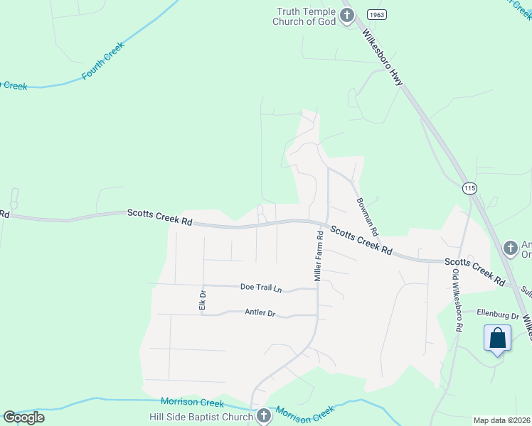 map of restaurants, bars, coffee shops, grocery stores, and more near 316 Scotts Creek Road in Statesville