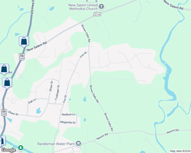 map of restaurants, bars, coffee shops, grocery stores, and more near 4214 Brown Oaks Road in Randleman