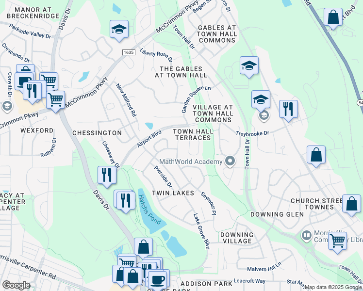 map of restaurants, bars, coffee shops, grocery stores, and more near 540 Front Ridge Drive in Cary
