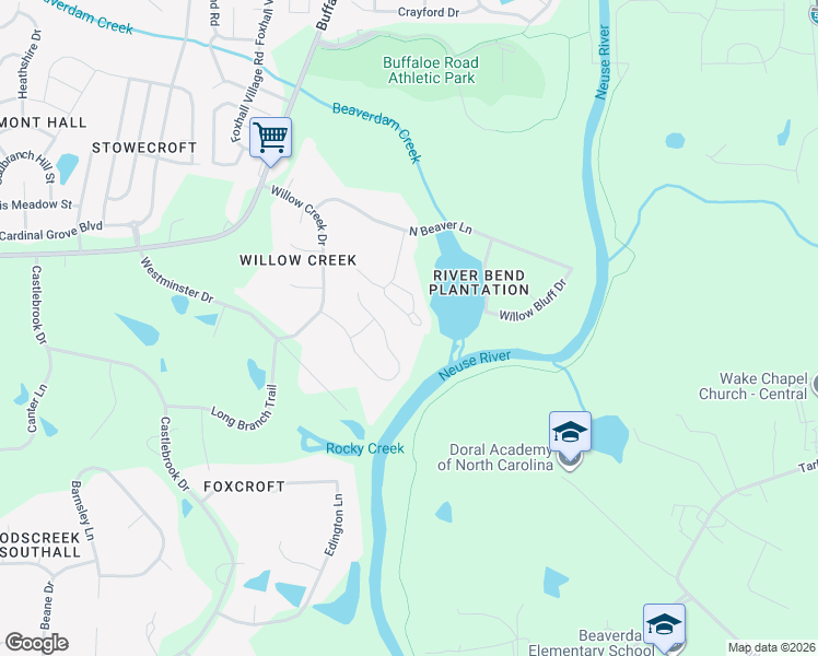 map of restaurants, bars, coffee shops, grocery stores, and more near 6000 River Lake Circle in Raleigh