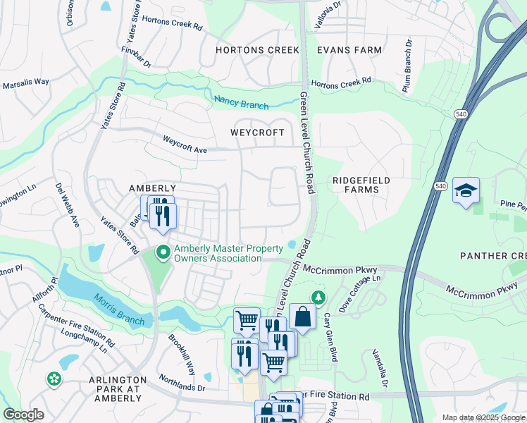 map of restaurants, bars, coffee shops, grocery stores, and more near 524 Bolton Grant Drive in Cary
